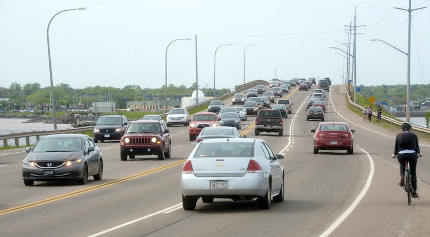 Suppertime traffic crosses the Hillsborough Bridge connecting Stratford and Charlottetown on Tuesday. The bridge was the site of 31 collisions, including one fatality, from 2013 to the end of 2017.