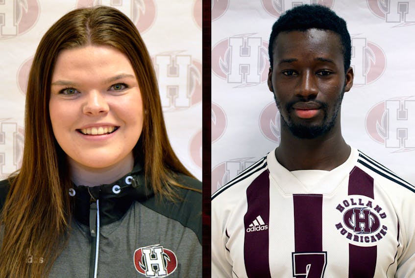 Sam Higgins, left, and Ibra Sanoh were named the Holland College Hurricanes athletes of the week. Submitted photo
