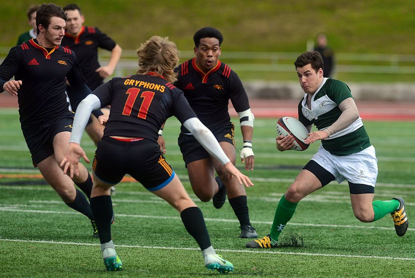 Isaiah Hood, of the UPEI Panthers, make a move Thursday against the Guelph Gryphons at the Canadian University Men’s Rugby Championship in Guelph, Ont. Tony Saxon/GulephToday.com/Special To The Guardian