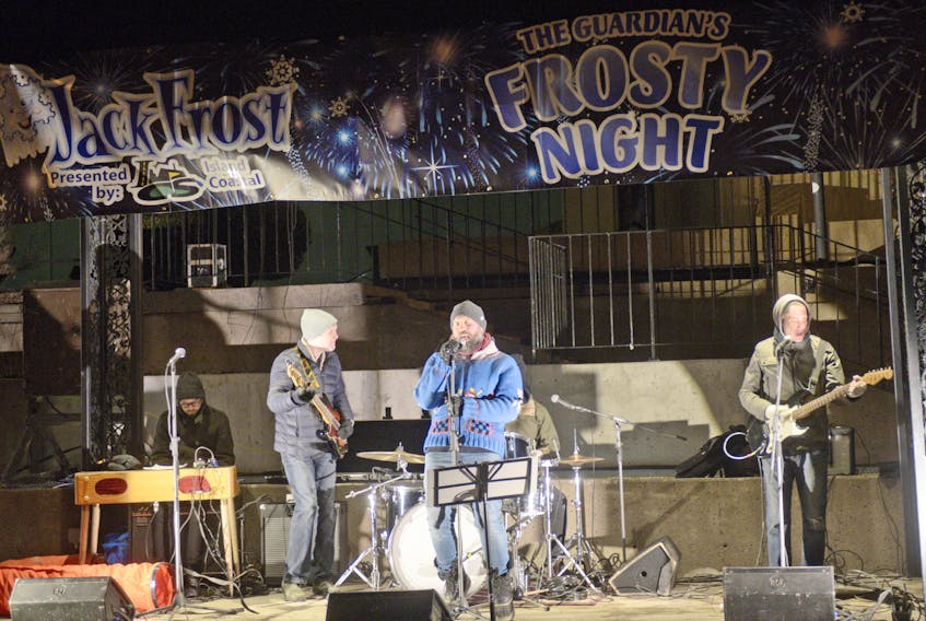 The Love Junkies perform on the stage at Victoria Row for The Guardian’s Frosty Night as part of Jack Frost Winterfest. While it was chilly, the band kept a crowd of more than 2,500 warm with some uplifting music throughout the night.