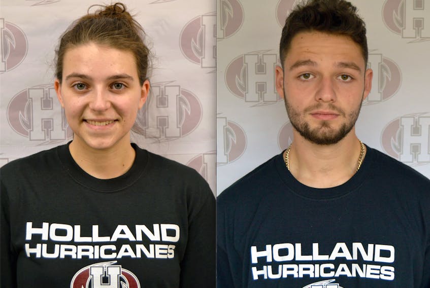 Emma Hughes, left, and Jonah Wilton are members of the Holland College Hurricanes badminton team.