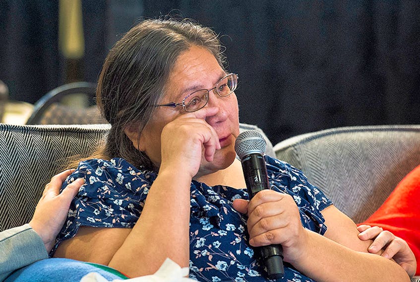 FILE PHOTO:  Barbara Bernard from the Abegweit First Nation in Prince Edward Island, testifies at the National Inquiry into Missing and Murdered Indigenous Women and Girls in Moncton, N.B. on Wednesday, Feb. 14, 2018. Bernard told the inquiry about the life and death of her mother, Mary Francis Paul.  THE CANADIAN