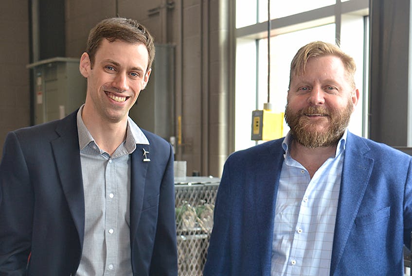 Researchers Matthew Hall and Andrew Swingler from UPEI’s School of Sustainable Design Engineering were given a $150,000 research grant to explore the future of renewable energy on P.E.I. They are looking to hire three students to help with the three-year project.   ©THE GUARDIAN
