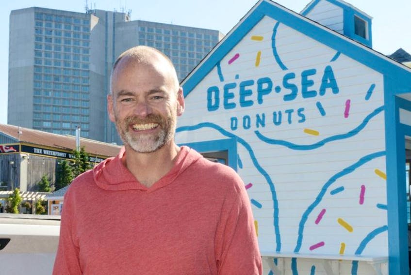 P.E.I. entrepreneur Dave Hyndman stands outside his new Deep-Sea Donuts venture on the Halifax waterfront. Hyndman has also had his Dave’s Lobster kiosk on the Halifax waterfront since 2015.