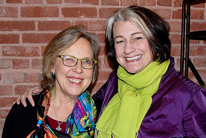 Federal Green Leader Elizabeth May, left, meets Thursday with Hannah Bell, the Green party’s candidate in the upcoming District 11 byelection.  ©THE GUARDIAN-Jason Daley
