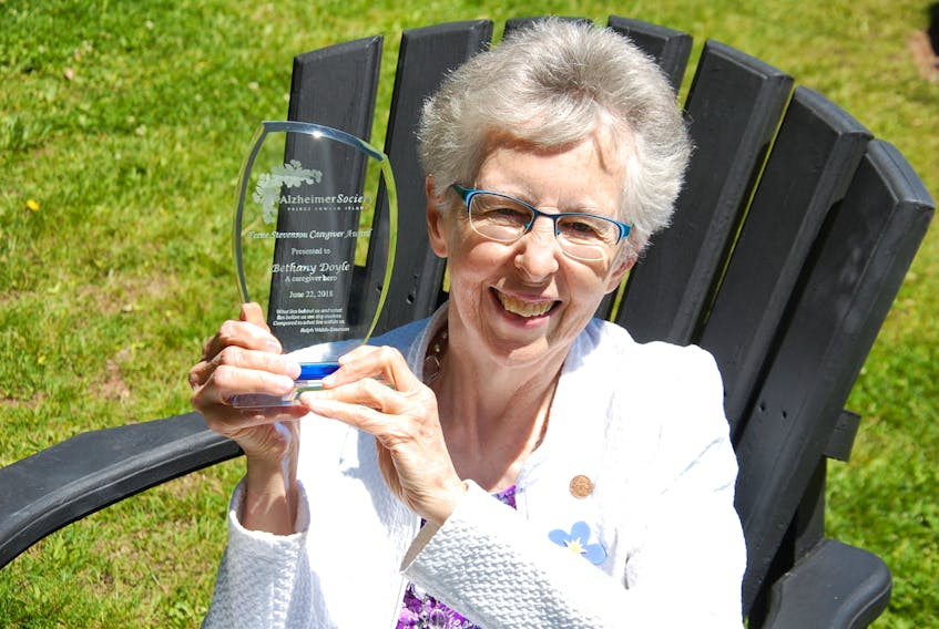Bethany Doyle of Charlottetown proudly displays the 2018 Ferne Stevenson Caregiver Award that she received Friday from the Alzheimer Society of P.E.I. The award recognizes a caregiver who exemplifies compassion in person-centred care while promoting programs and services for those affected by Alzheimer's disease and related dementias.