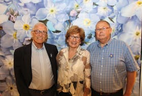 Heather Oland joins, left, Fred Foster and Lew Robinson, recipients of the Ferne Stevenson Caregiver Award, at the Alzheimer Society of P.E.I.’s recent Dementia Friends Leadership Luncheon. Oland completed the caregiver nomination as the wife and care partner of their companion, Ian Oland.