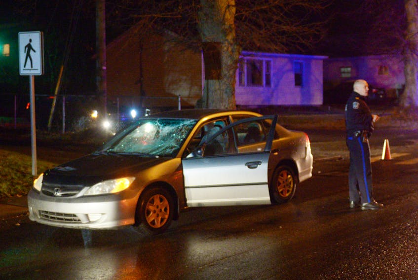 This is the scene where a vehicle collided with pedestrian in Charlottetown on Wednesday. (Mitch MacDonald/The Guardian)