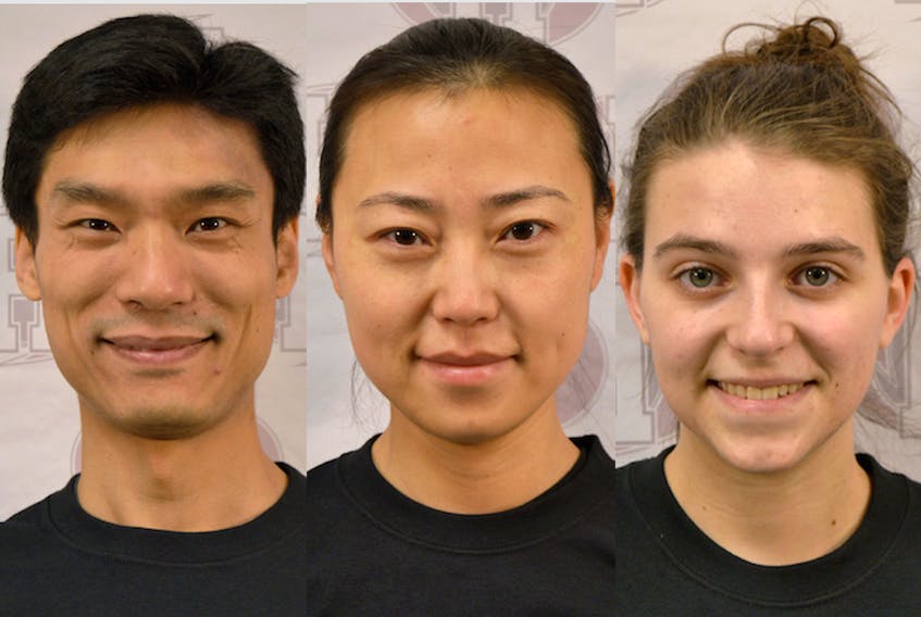 Larry Liang, Juana Zhang and Emma Hughes are members of the Holland College Hurricanes badminton team. Submitted photo