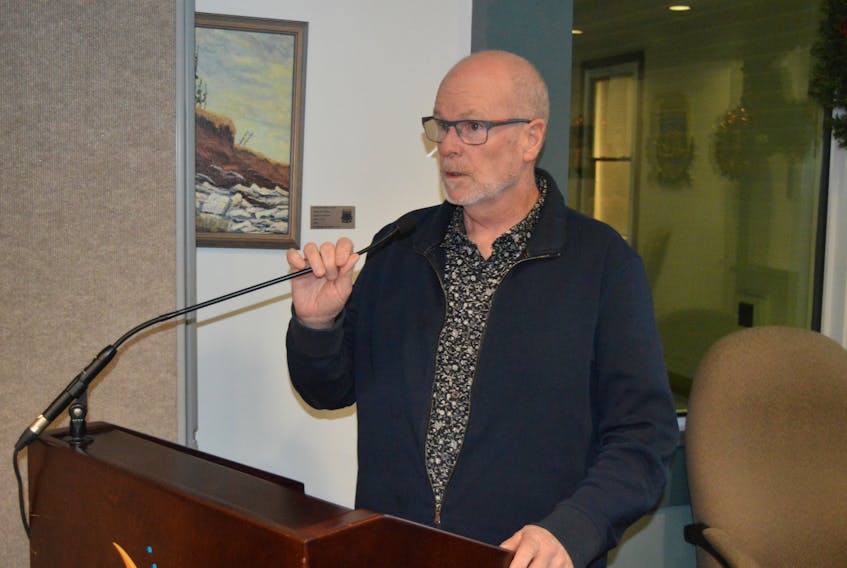 Developer Tim Banks’ Pan American Properties has applied to rezone four parcels of land in Stratford to build an affordable housing apartment building. He made a presentation at a public meeting in Stratford on Wednesday night.