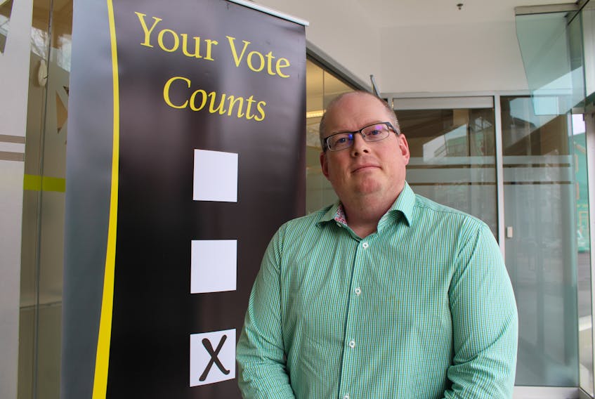 Elections P.E.I. chief electoral officer Tim Garrity, shown at his agency’s office in Charlottetown, says the organization won’t provide political parties with information about who voted in the current election.
