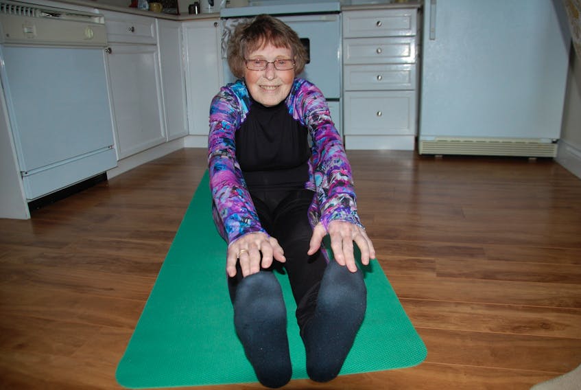 Shirley Horne, 90, of Charlottetown hits the yoga mat every night for at least 30 minutes. She also likes to walk and pedal a stationary bike to keep fit.