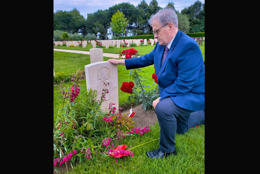 Veterans Affairs Minister Lawrence MacAulay is shown in Italy this week, on his way to D-Day ceremonies in France, to highlight the contribution of Canada during the Italian campaign. While there, the Cardigan MP visited a grave at the Moro River Cemetery near Ortona. The fallen soldier is Peter Adolphus Gallant from New Acadia, P.E.I., a member of the 48th Highlanders of Canada, RCIC, and son of Maurice M. and Josephine M. Gallant. MacAulay headed to France Monday, where he will remain until the end of the week for a variety of events around D-Day.