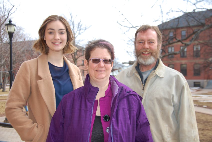 Joining forces to urge the province to add post-secondary institutions in P.E.I. to the Freedom of Information and Protection of Privacy Act are, from left to right, UPEI Student Union VP Taya Nabuurs, UPEI Faculty Association President Nola Etkin, and CUPE Local 1870 VP Barry Connell.