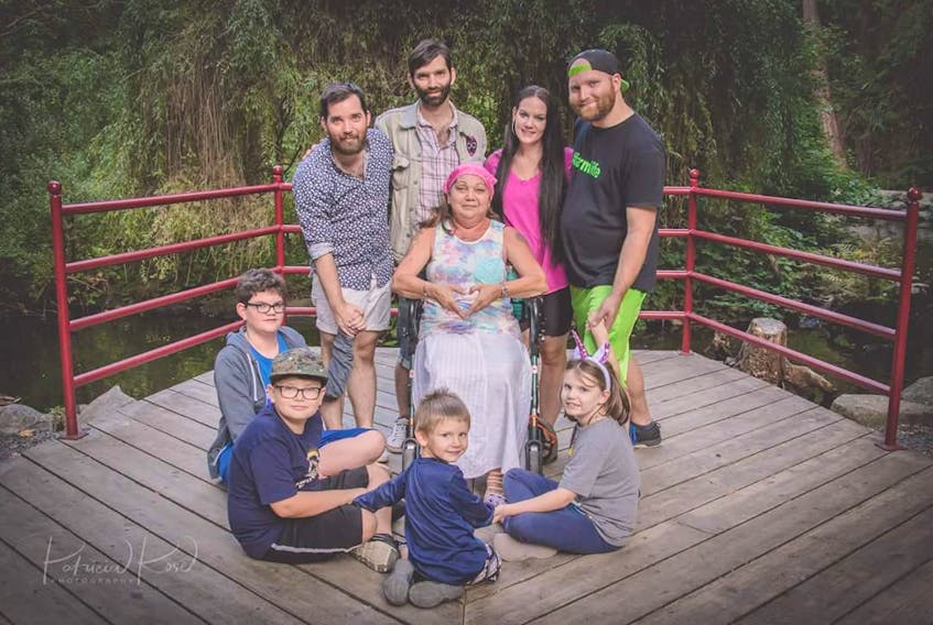 Charlottetown native Margaret Ross’s dying wish was to be reunited with her family one last time at her home in Nanaimo, B.C. Standing, from left, are her sons, Les, Nic, Andrew and daughter-in-law Amanda. Sitting, from left, are her grandchildren, Haven, Mason, Max and Addison.