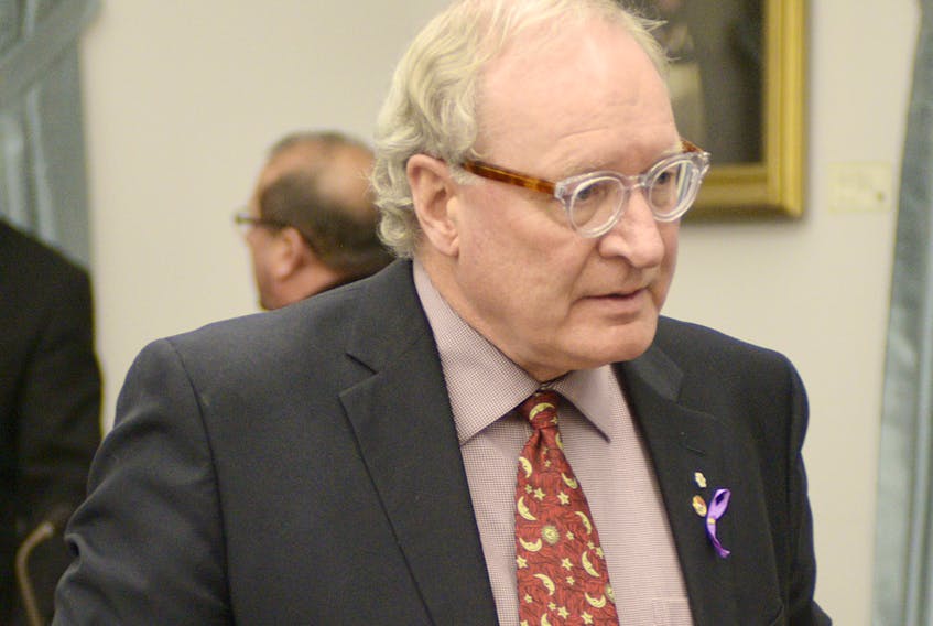 Premier Wade MacLauchlan is shown in the provincial legislature Wednesday. The latest Corporate Research Associates poll shows the P.E.I. Liberal party has dropped to its lowest level of support in 13 years. MacLauchlan’s personal popularity stayed almost the same as last quarter with 27 per cent of Islanders listing him as their preference for premier.