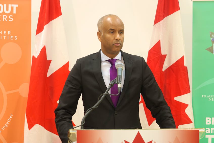 Immigration Minister Ahmed Hussen speaks at an announcement in Charlottetown on Wednesday morning. Hussen announced that an office of his department, Immigration, Refugees and Citizenship Canada, will be reopening in Charlottetown.