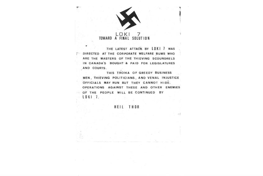 This is one of the letters Roger Bell sent to media and police during his reign of terror. Bell's writings suggested a man obsessed with Nazi beliefs, a person with a serious grudge and a man who despised politicians and judges. Submitted image