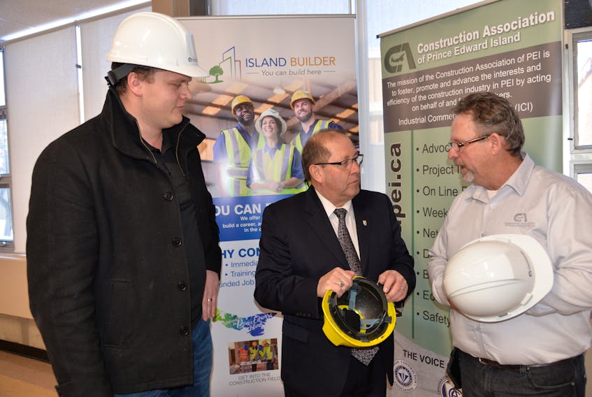 The Construction Association of Prince Edward Island officially launched a recruitment campaign on Friday to deal with the shortage of skilled labour. At the launch were Steven Jackson, owner and president of Sperra Construction Group, left, Sonny Gallant, minister of Workforce and Advanced Learning and Sam Sanderson, the construction association’s general manager.