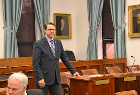 PC MLA Brad Trivers is shown in the legislature before the beginning of question period earlier this week.