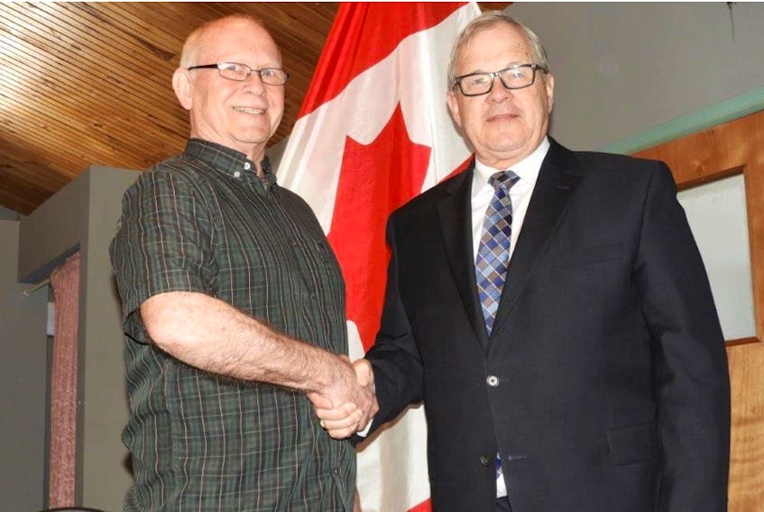 Barry Schieck, left, Tracadie Community Centre, and Lawrence MacAulay, member of Parliament for Cardigan.