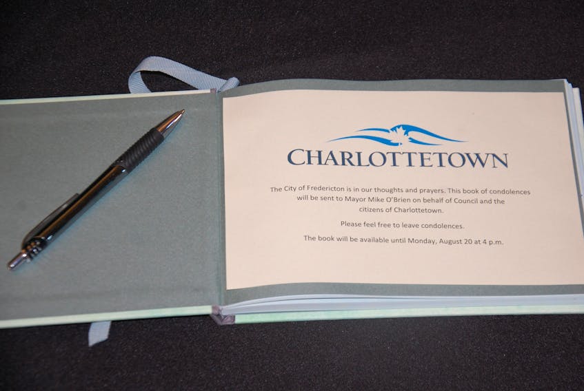 A book of condolences for the victims of last week's deadly shooting in Fredericton, N.B. is available for signing at the reception desk of City Hall at 199 Queen St. in Charlottetown.