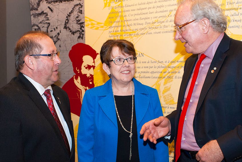 Minister Sonny Gallant, Claudette Thériault and Premier Wade MacLauchlan.