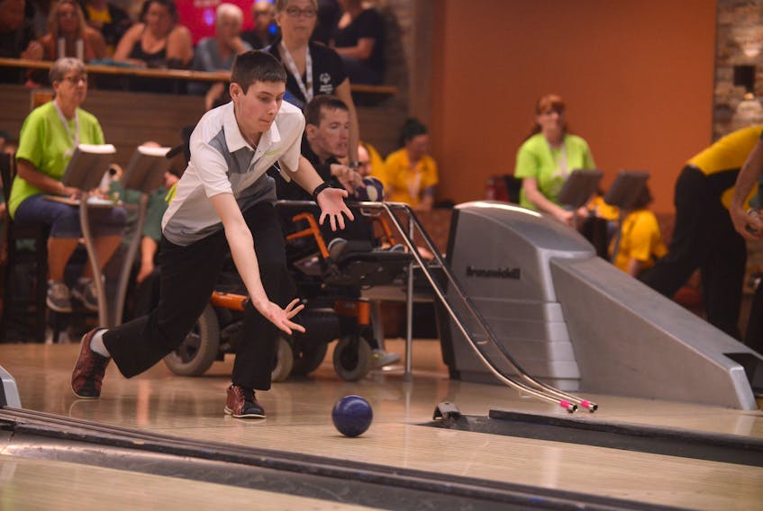 Degan Hackett releases a shot Wednesday during the Special Olympics Canada bowling championships at the Murphy’s Community Centre in Charlottetown.