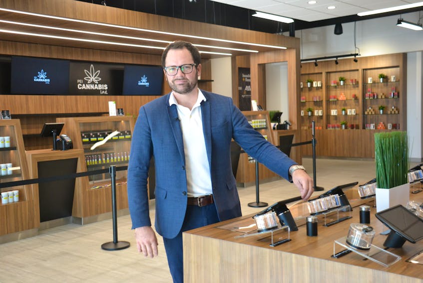 Zach Currie, director of operations for the P.E.I. liquor commission, takes questions from reporters during a tour of the P.E.I. Cannabis retail store on Belvedere Ave. on Oct. 15, 2018.