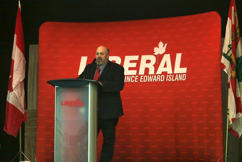 Newly nominated Liberal candidate Kevin Doyle speaks at a party meeting on Wednesday night at Kaylee Hall. Doyle won a hotly contested nomination contest in Georgetown-Pownal.