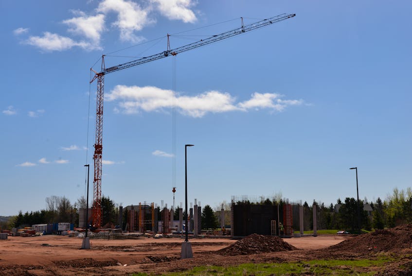 After a winter shutdown, construction work at the new Hampton Inn and Suites on Capital Drive near the Maypoint Road roundabout has started up again with concrete form work and a large crane on site. The estimated $15-million hotel is scheduled to open in May 2019.