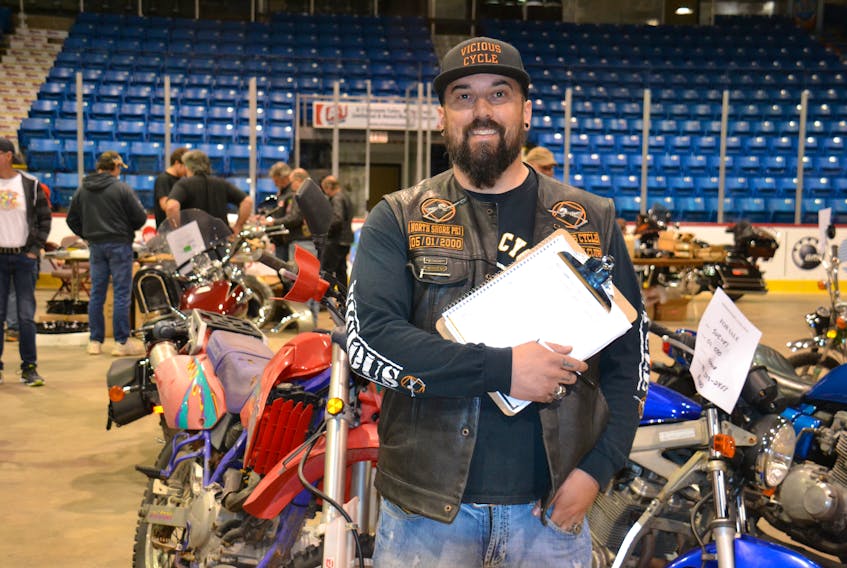 Mark Gauthier, president of the Vicious Cycle Motorcycle Club, is shown at the Eastlink Centre in Charlottetown on the long weekend for the annual motorcycle swap meet.