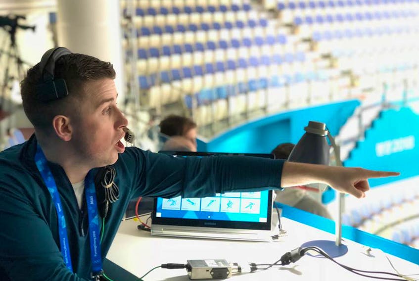 Charlottetown’s Robbie Doherty is pictured at the Pyeongchang Olympic Games’ curling venue working as a spotter for the Olympic Broadcasting System. He’s the eyes and ears for various broadcasting crews at the Games.