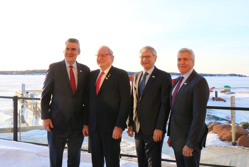 The four Atlantic premiers from left, Stephen McNeil (Nova Scotia), Wade MacLaughlan (P.E.I.), Blaine Higgs (New Brunswick) and Dwight Ball (Newfoundland and Labrador) are meeting in Charlottetown today.