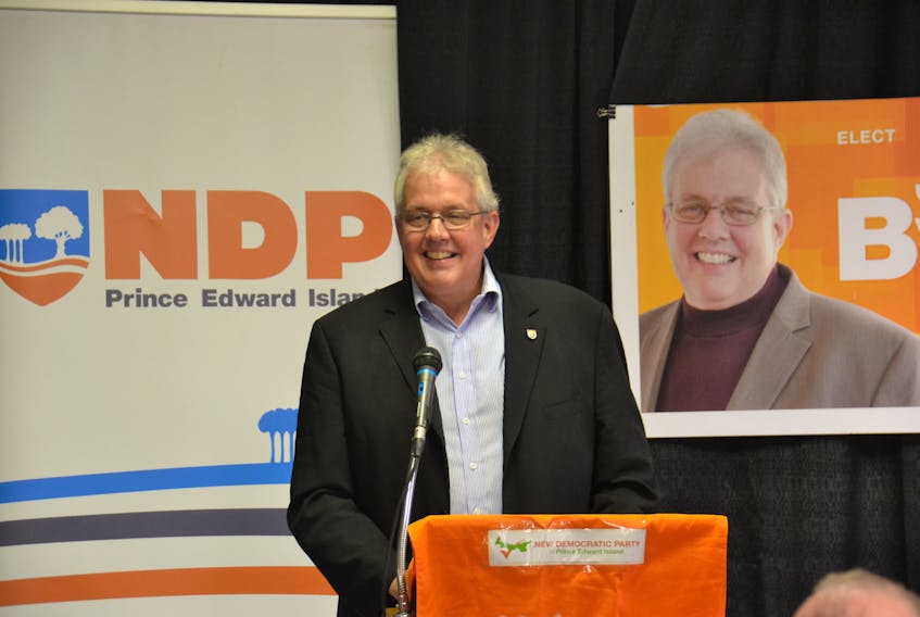 Joe Byrne, party leader of the P.E.I., at a nomination meeting on Thursday night. Byrne will be the party’s candidate in Charlottetown-Victoria Park.