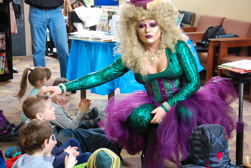 Nicholas Whalen, in his drag queen role as Whatshername, entertained and educated children during a special story time event Wednesday at the Confederation Centre Public Library.