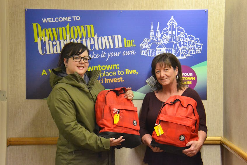 Kara Acorn, left, who runs the Cornwall Youth Centre, said her members came up with a great idea to help the homeless. They’ve packed kitbags full of everyday essentials to give out. Helping to distribute these kitbags is Tami Strictland-MacIntyre, who runs Downtown Charlottetown Inc.’s street navigator program. Strictland-MacIntyre works one-on-one with those in need on the streets in the capital city.