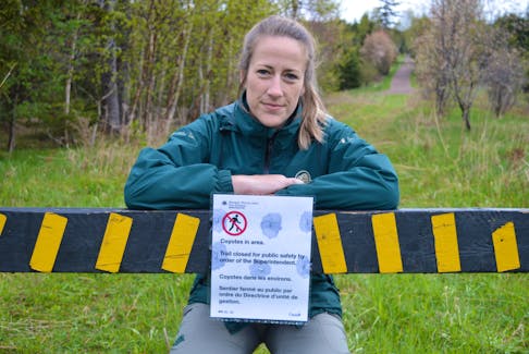 Hailey Lambe, resource management officer with Parks Canada, says a section of the trail at Skmaqn–Port-la-Joye–Fort Amherst national historic site is closed after a man had a coyote encounter. Lambe says Parks Canada staff is currently investigating and monitoring the site.