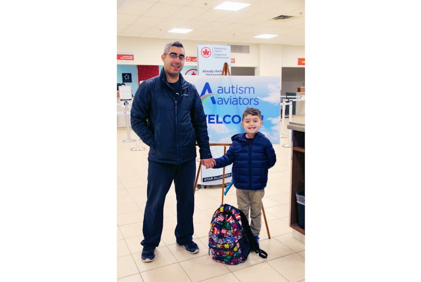 Erick Silva’s and his six-year-old son, Sebastian, were one of the 12 Island families to take part in the first Autism Aviators event held at the Charlottetown Airport. (Submitted photo)