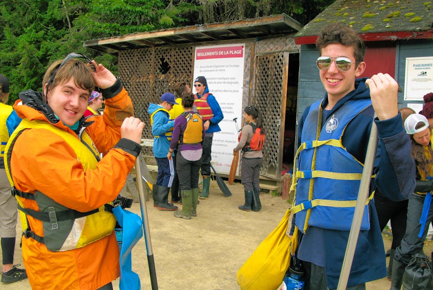 Dylan Bingley, left, of Mermaid is shown getting ready for a kayak outing as part of On the Tip of the Toes Foundation's six-day excursion in the Outaouais region of Quebec.
