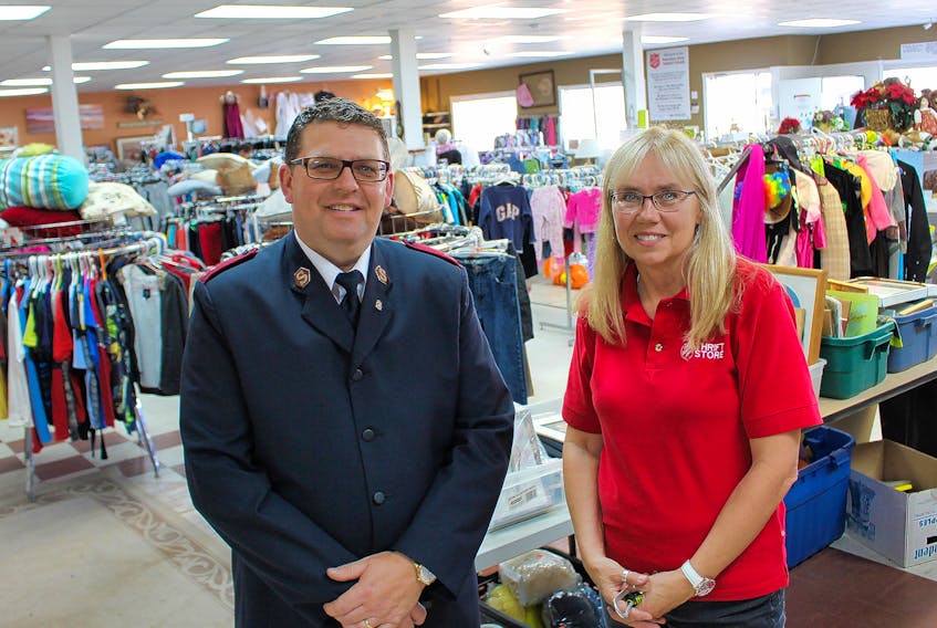 Neil Abbott, left, captain of the Summerside Salvation Army Corps, and Anna MacDonald, manager of the Salvation Army Thrift Store, recently joined forces to renovate and add new additions to the store. (Millicent McKay/Journal Pioneer)