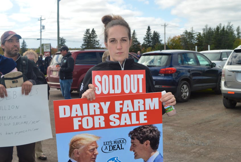 Deanna Doctor was one of the dairy farmers who helped organized a protest against the recent free trade deal at Lawrence MacAulay’s infrastructure announcement in Pooles Corner on Friday. Doctor was hoping the protest would convince MacAulay not to vote in favour of the United States-Mexico-Canada Agreement (USMCA).
