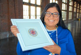 Melissa Peter-Paul will be selling quill work, like the piece she is holding, as well as bead work Sunday at Founders Hall in Charlottetown at the first Prince Edward Island Indigenous Artisans Market.