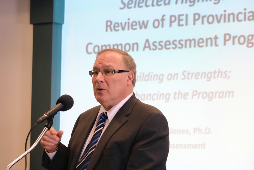 Richard Jones, a consultant with RMJ Assessments, presents findings of his review of student assessments on P.E.I. Jones found that student assessments should largely continue under their current form.