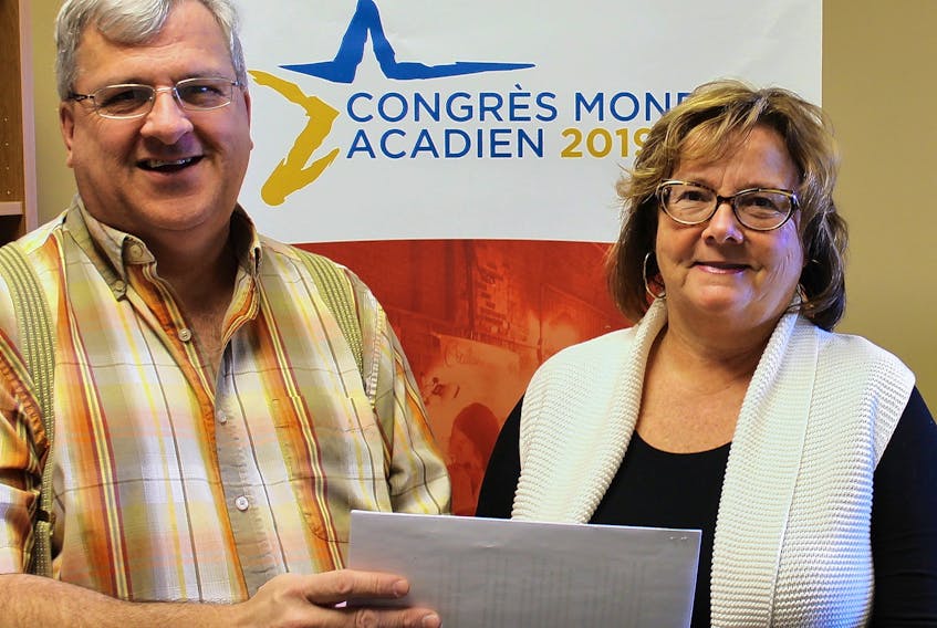 Raymond J. Arsenault, events co-ordinator with the Acadian and Francophone Chamber of Commerce of P.E.I., and Karen Gallant, P.E.I. liaison officer with the Congrès mondial acadien 2019, discuss the information meeting planned for Jan. 24 in Abram-Village to present business opportunities surrounding the CMA. They invited all businesses, artists and artisans to attend.