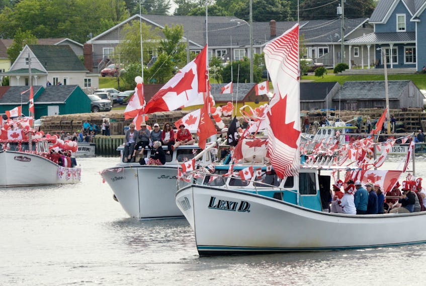Participants in North Rustico’s boat parade were in a festive mood with many of the boats, and people, decked out in Canadian flags. The town saw a massive Canada Day celebration that began with a street parade down Main Street and also included activities and entertainment at Seawalk Park before ending with a fireworks display.