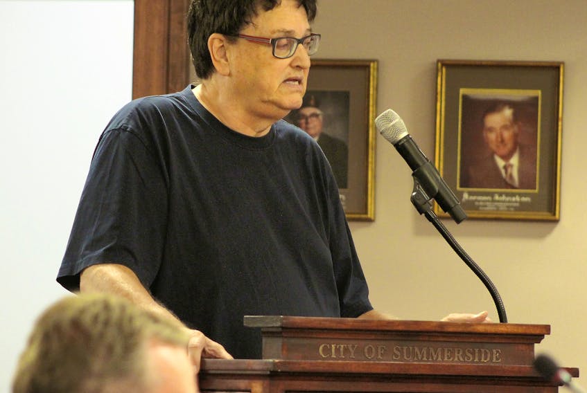 Clifford MacQuaid speaks to Summerside City Council during the August committee meeting on Tuesday night. MacQuaid is one of the proponents of a new housing development set for Spruce Drive in the city.