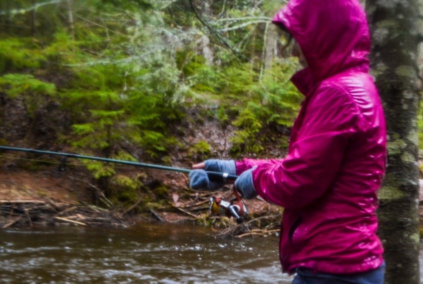 Guardian columnist Julia Cook tries her hand at angling during the first day of the recreational fishery in P.E.I., Monday, April 15.