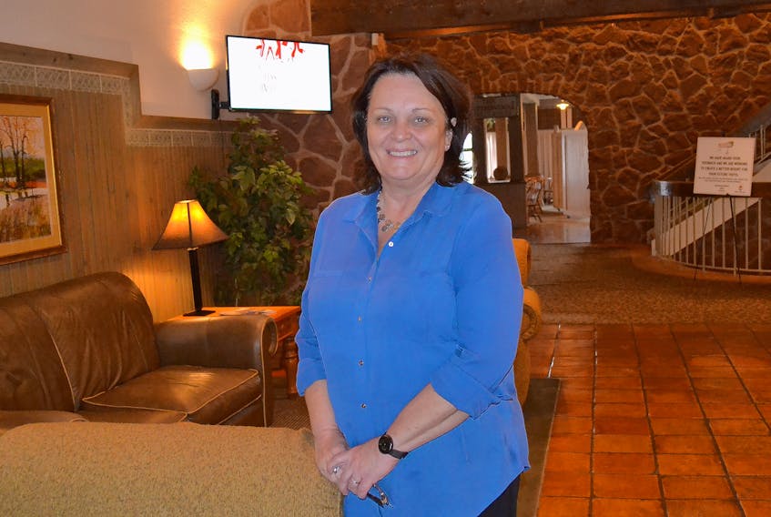 Mill River Resort general manager, Louise Arsenault, is excited about the renovations taking place at the facility. The lobby behind her, and the restaurant and lounge, will be renovated this coming winter as will the resort’s guest rooms. (Eric McCarthy/Journal Pioneer)