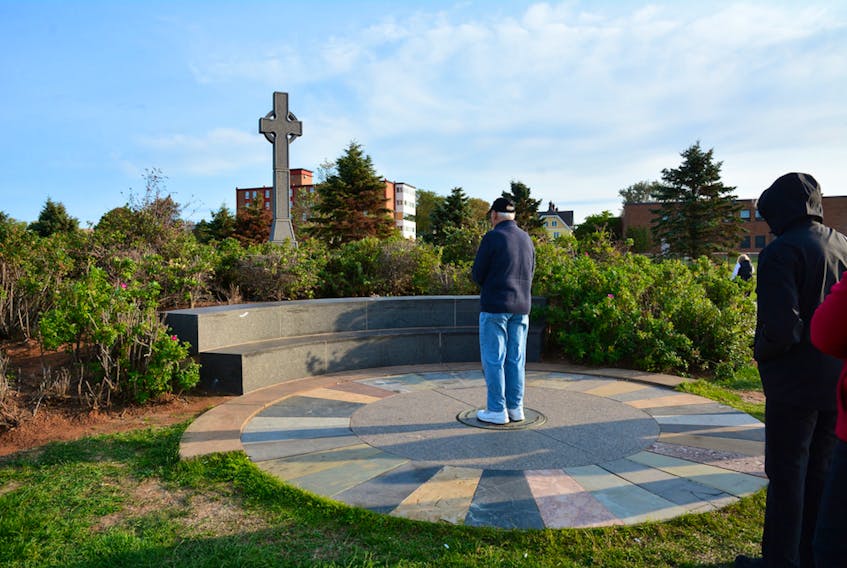 A visitor checks over the Irish Settlers Monument on the Charlottetown waterfront. The site has been a favourite target for mindless vandalism since it was erected as a tribute to early immigrant settlers.
(File Photo)